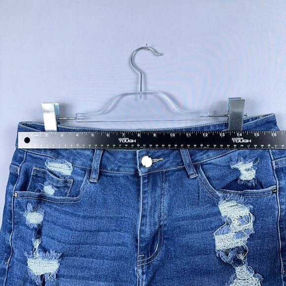 Vipones Denim Jean Shorts Womens Size 12 High Rise Distressed Stretch Blue - Picture 6 of 8